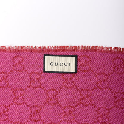 Gucci Wool Silk GG Monogram GGWeblong Fringe Scarf Shawl Red Pink 3 of 4