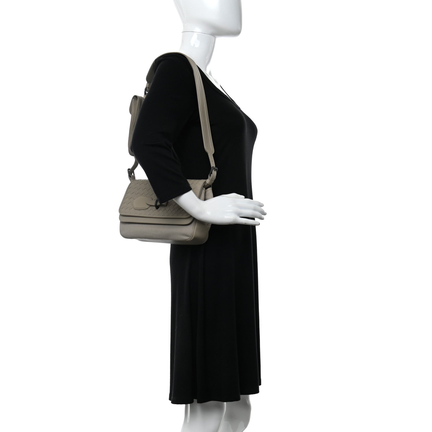Bottega Veneta Nappa Intrecciato Canvas Safari Flap Shoulder Bag Sand 2 of 9
