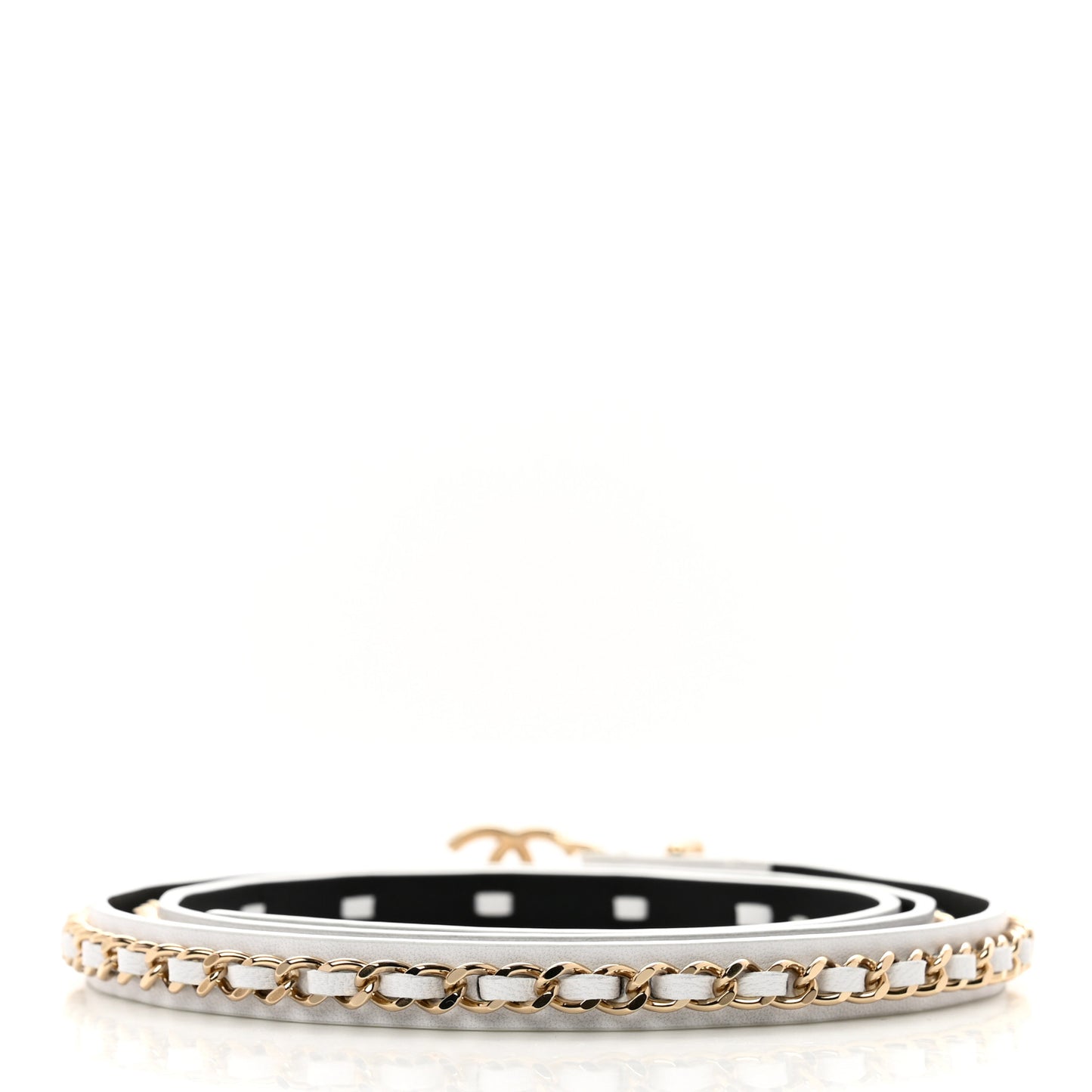Calfskin Metal CC Chain Belt 80/32 White