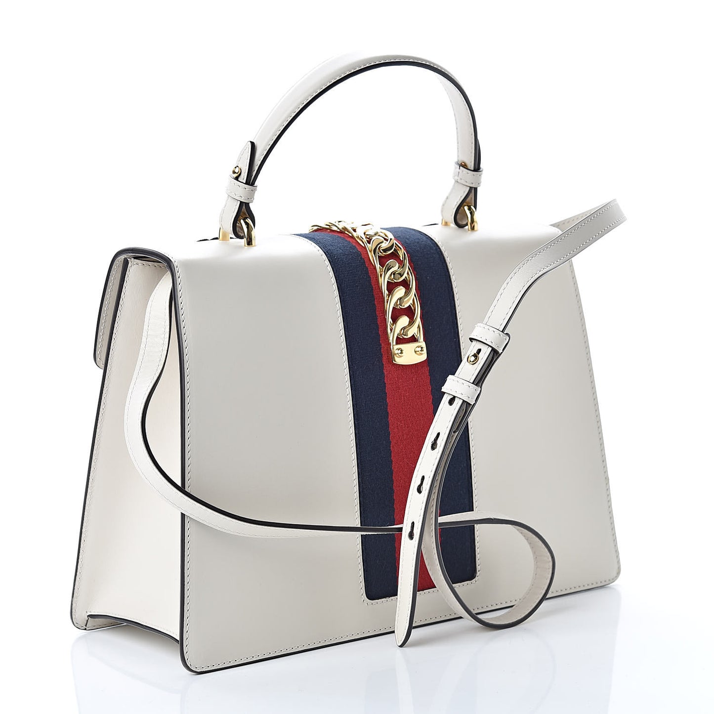 Calfskin Embroidered Medium Sylvie Top Handle Bag White