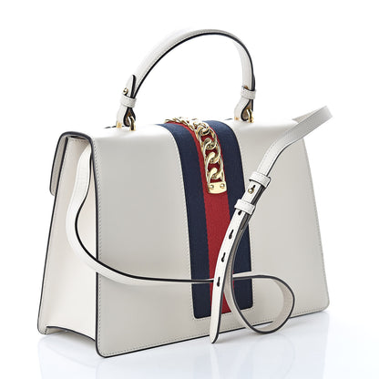 Gucci Calfskin Embroidered Medium Sylvie Top Handle Bag White 3 of 10