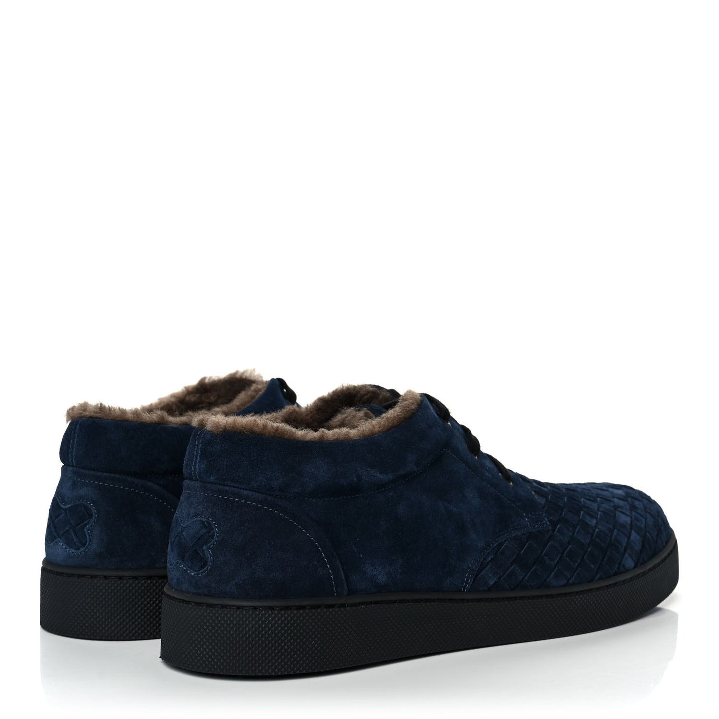 Suede Shearling Intrecciato Lace Up Sneakers 44.5 Navy