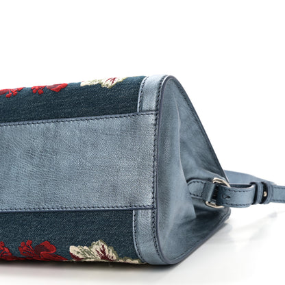 Alexander McQueen Denim Floral Embroidered Small Skull Padlock Zip Around Tote Blue Multicolor 10 of 10