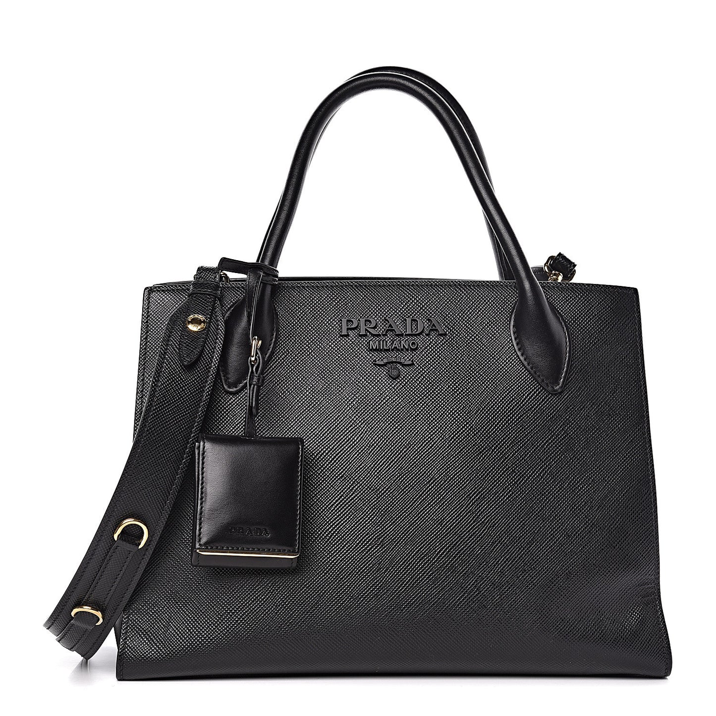 Saffiano Cuir Calfskin Medium Monochrome Top Handle Tote Black