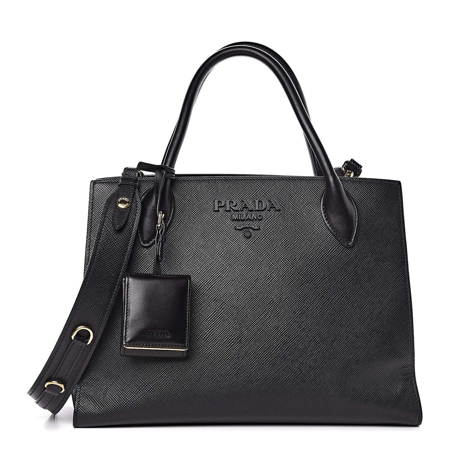 Prada Saffiano Cuir Calfskin Medium Monochrome Top Handle Tote Black 1 of 9