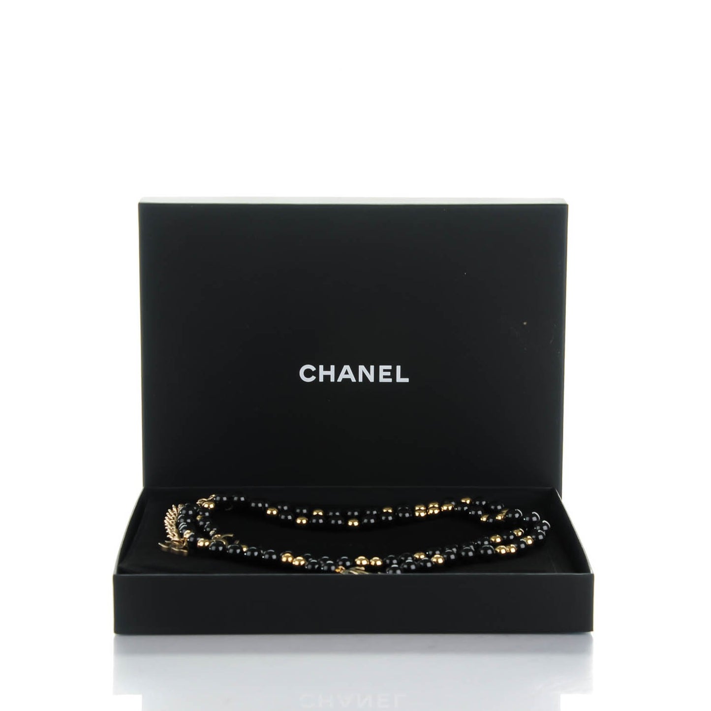 Bead CC Long Necklace Black Gold