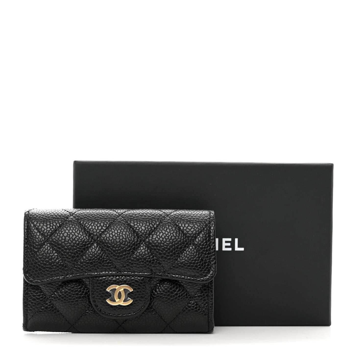 Caviar Quilted Flap Card Holder Wallet Black