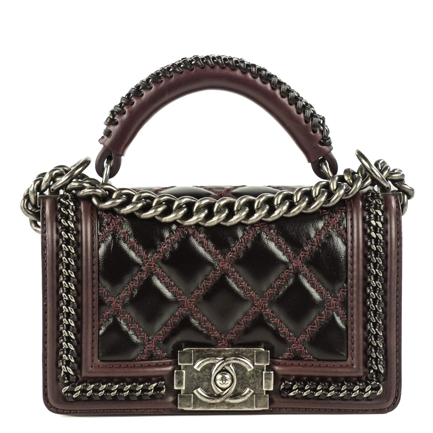 Goatskin Quilted Small Boy Handle Flap Burgundy