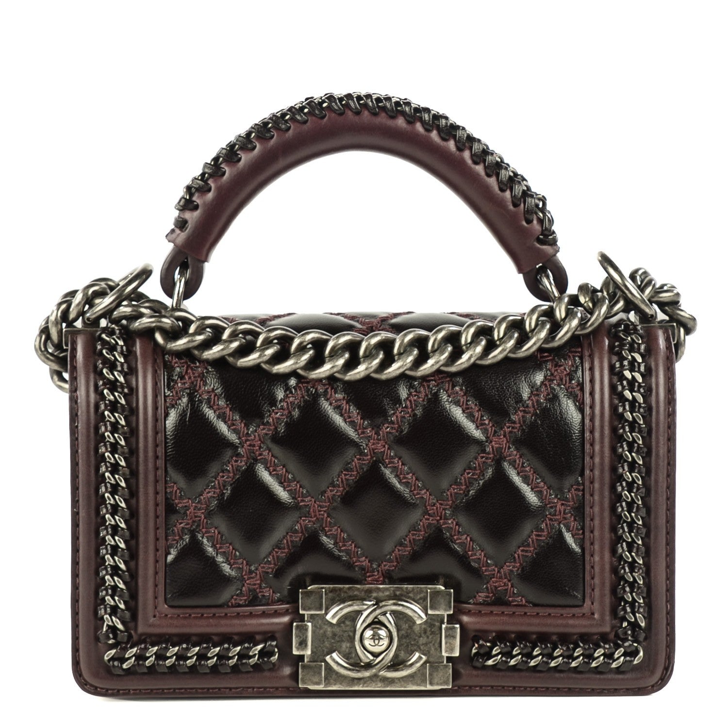 Chanel Goatskin Quilted Small Boy Handle Flap Burgundy 1 of 8