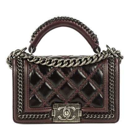 Chanel Goatskin Quilted Small Boy Handle Flap Burgundy 1 of 8