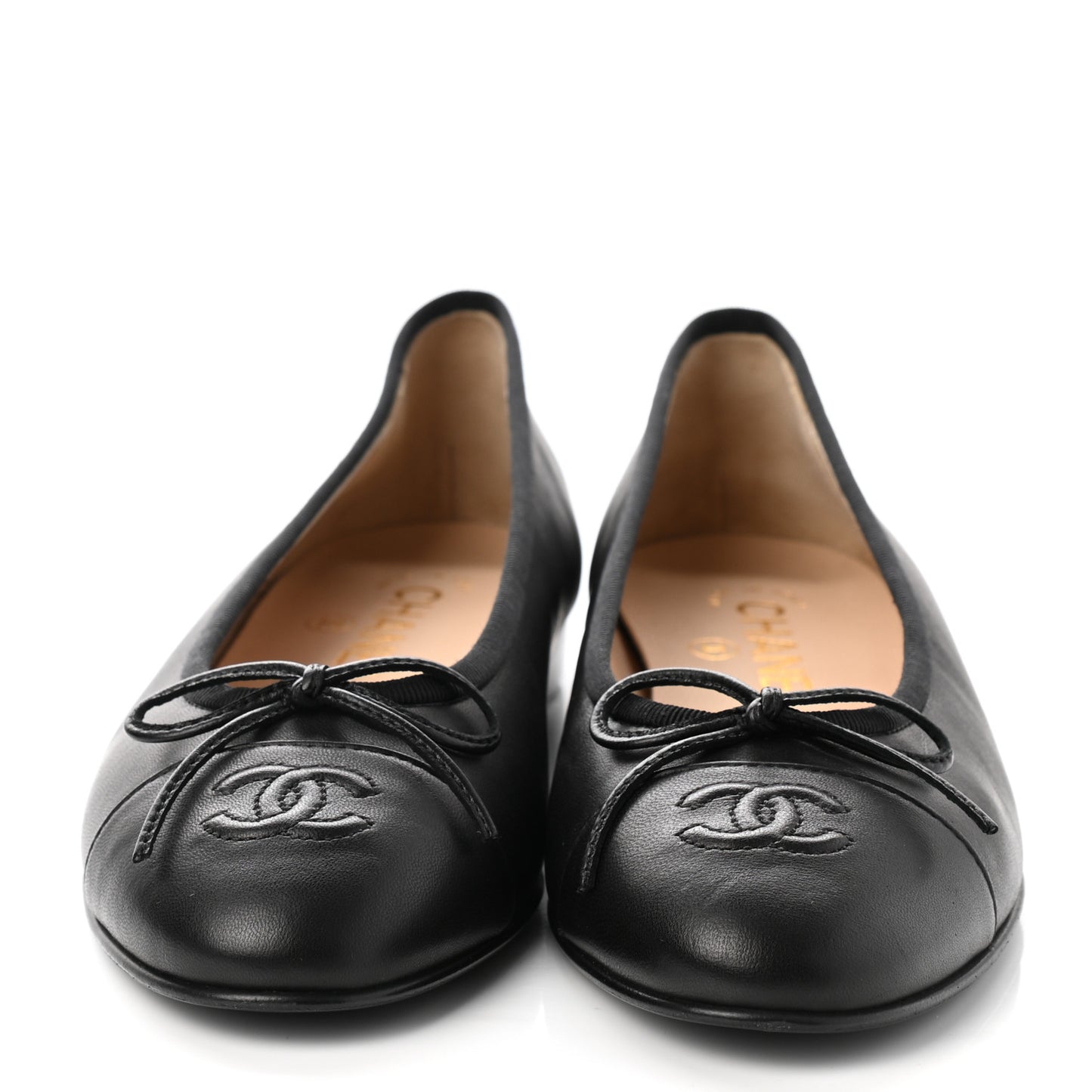 Lambskin Cap Toe Ballerina Flats 37 Black