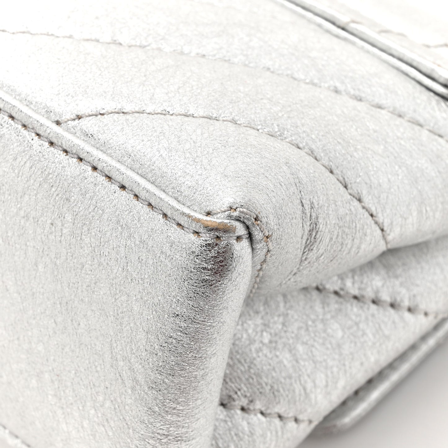 Metallic Calfskin Diagonal Quilted Jackhammer 17 Shoulder Bag Silver