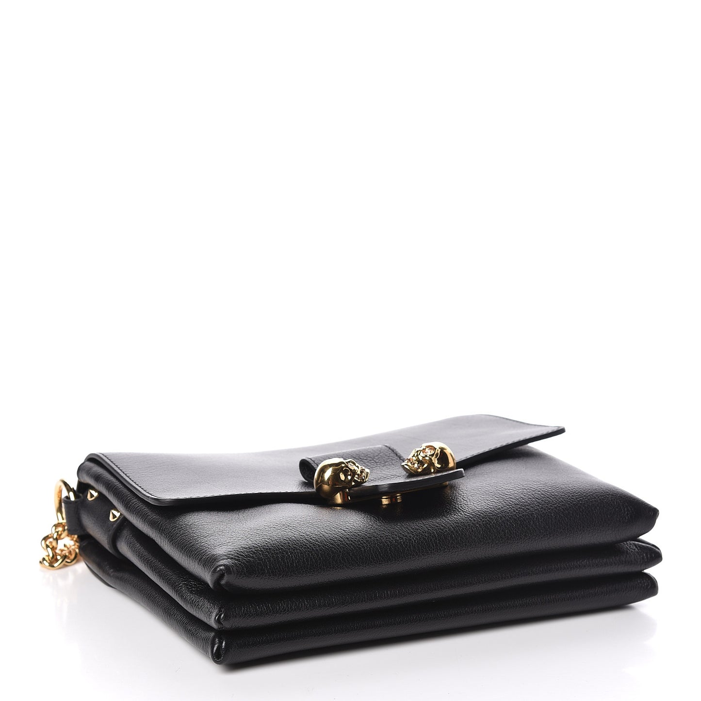 Grained Calfskin Twin Skull Crossbody Black