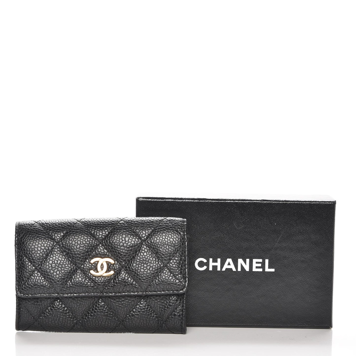 Caviar Quilted Flap Card Holder Black