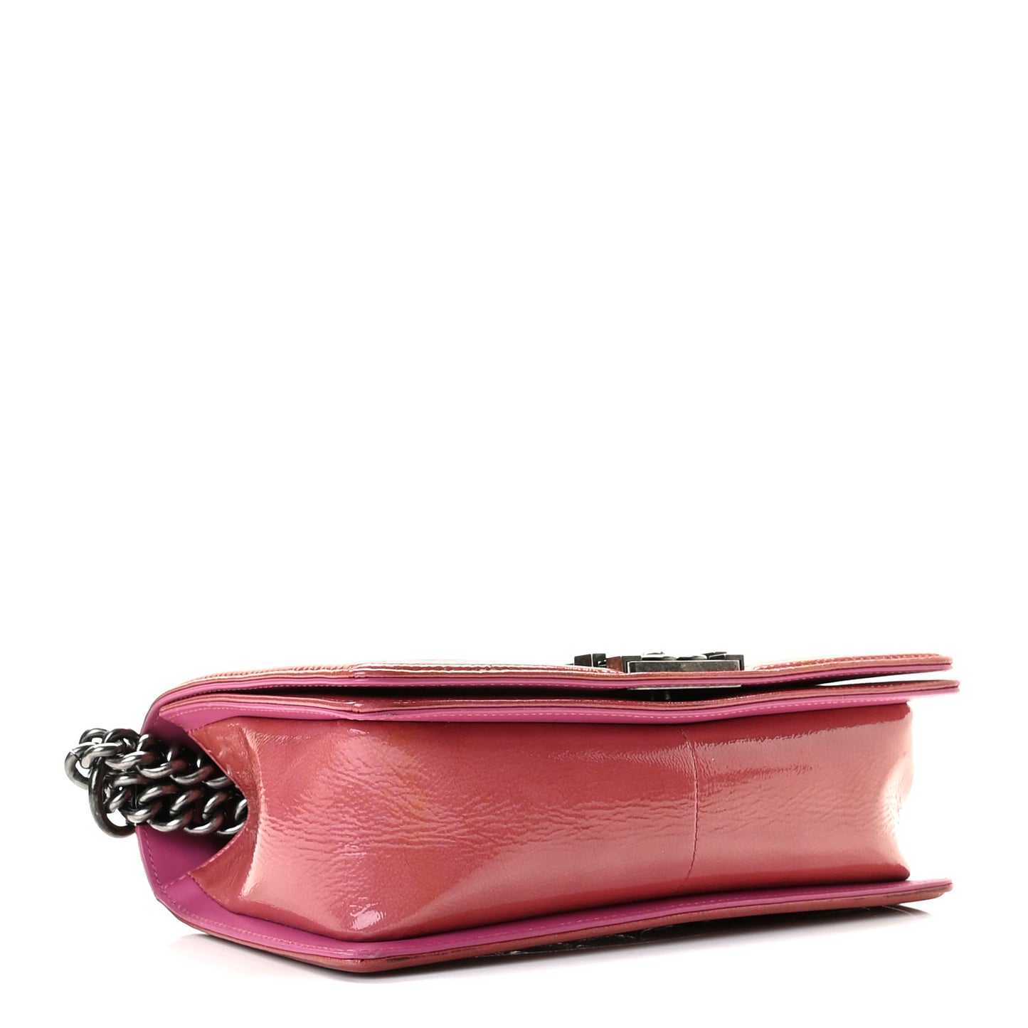 Distressed Patent Quilted Medium Boy Flap Pink