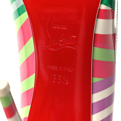Christian Louboutin Patent Striped Grand Bain Swimming Pool Hot Chick 100 Pumps 38.5 Multicolor Lin Blue White 6 of 9