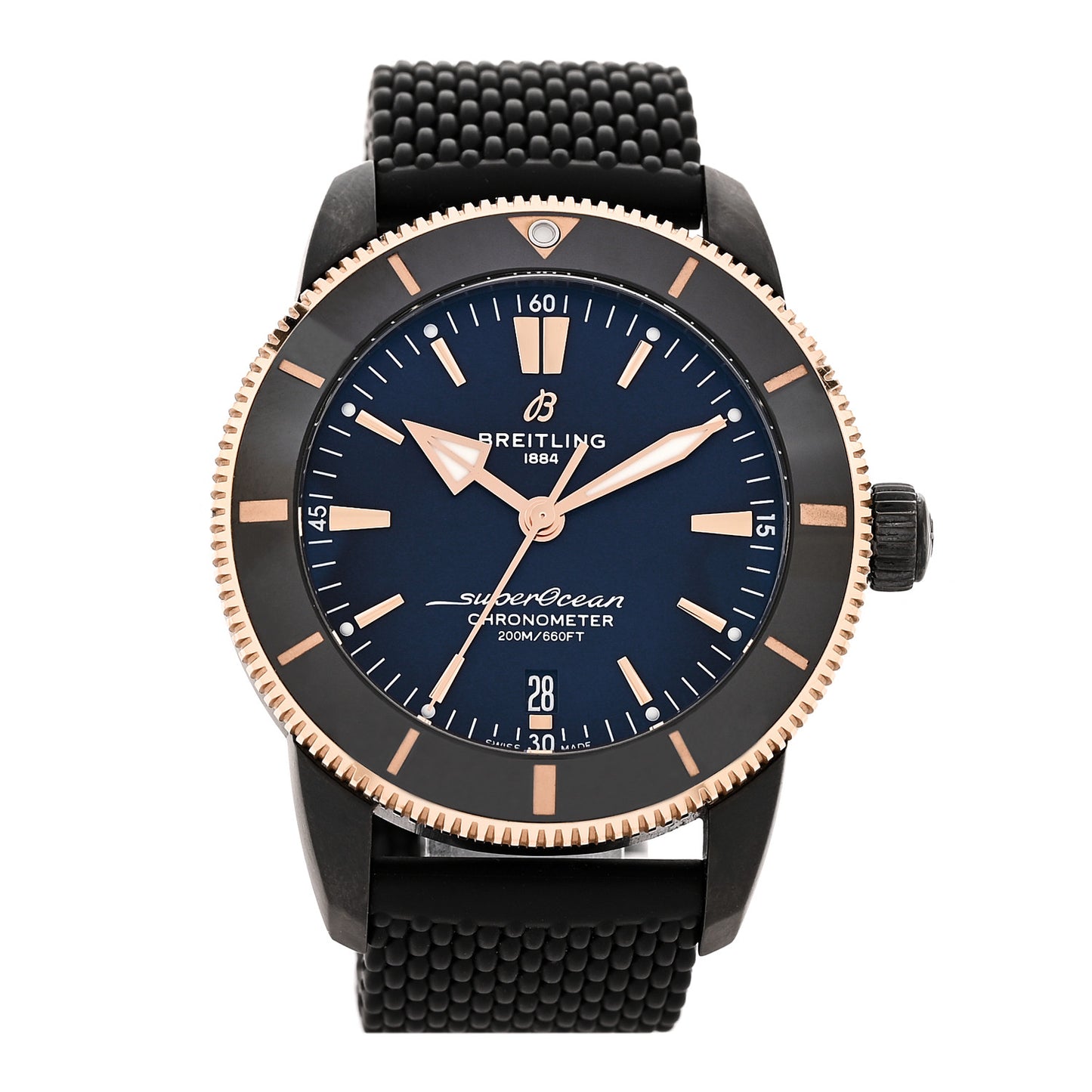 Stainless Steel 18K Rose Gold Rubber 44mm Superocean Heritage II B20 Beverly Hills Automatic Watch Black UB20303A1B1S1