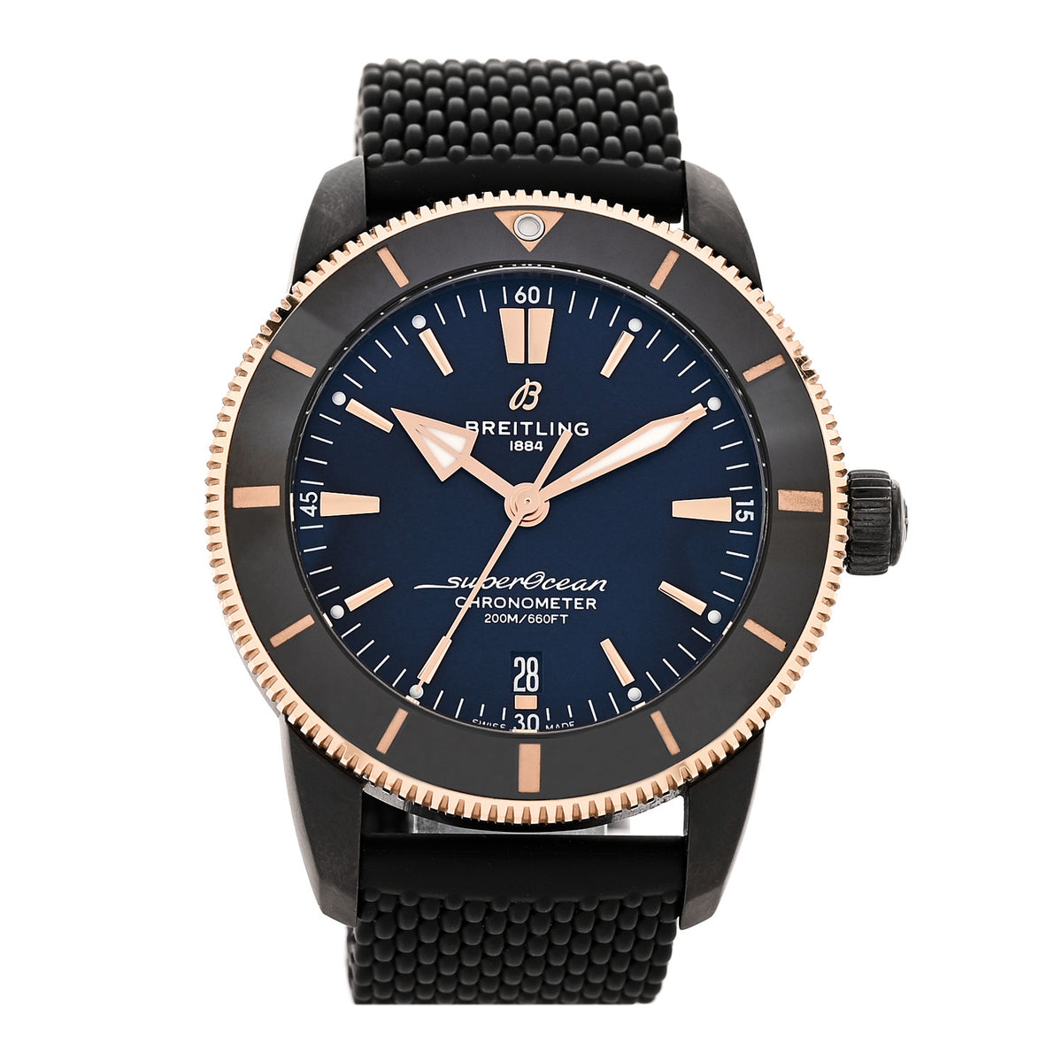 Breitling Stainless Steel 18K Rose Gold Rubber 44mm Superocean Heritage II B20 Beverly Hills Automatic Watch Black UB20303A1B1S1 1 of 5
