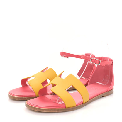 Hermes Calfskin Santorini Sandals 38.5 Jaune Sable Rose 3 of 9