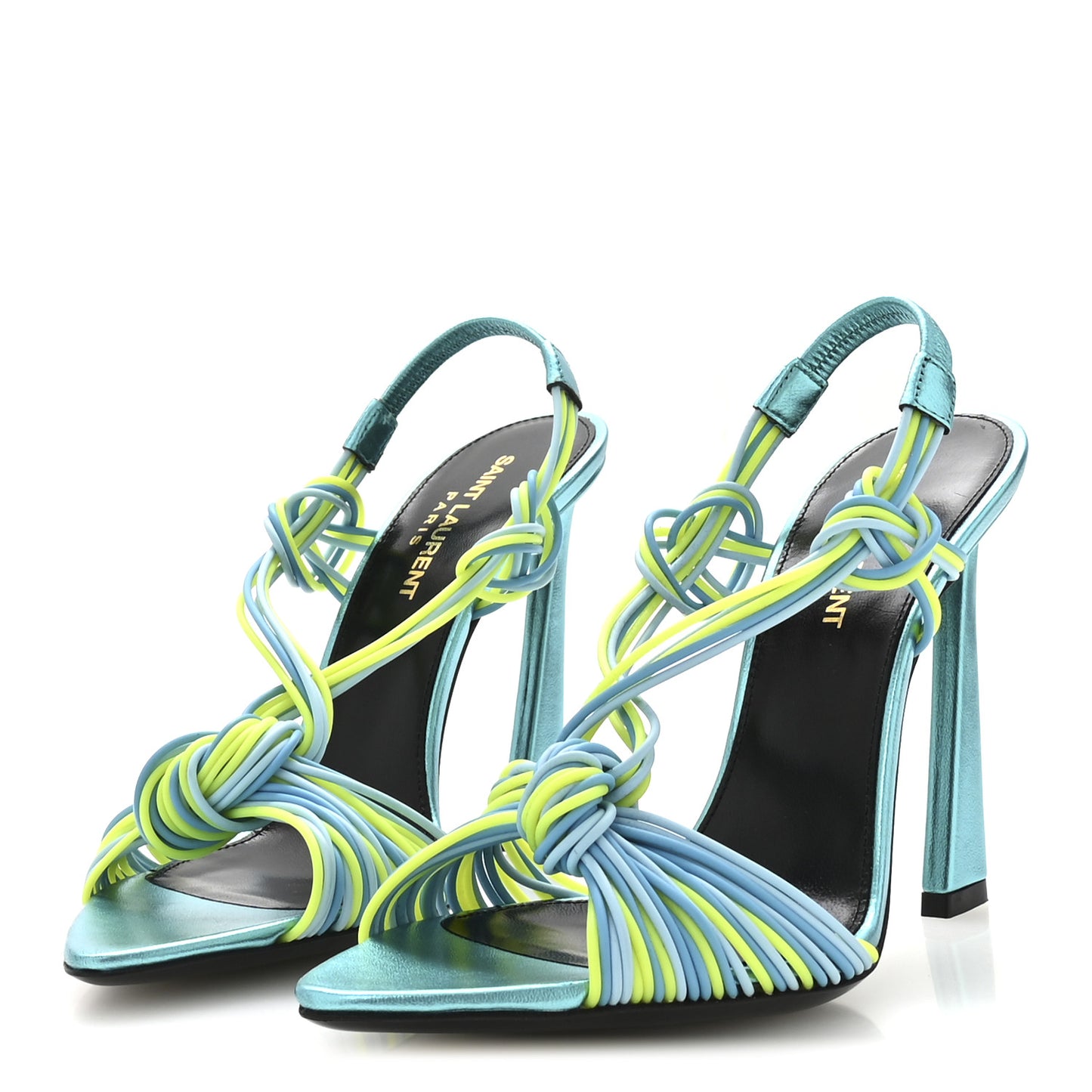 Metallic Calfskin Gippy 105 Sandals 37.5 Cerulean Giallo Fluo