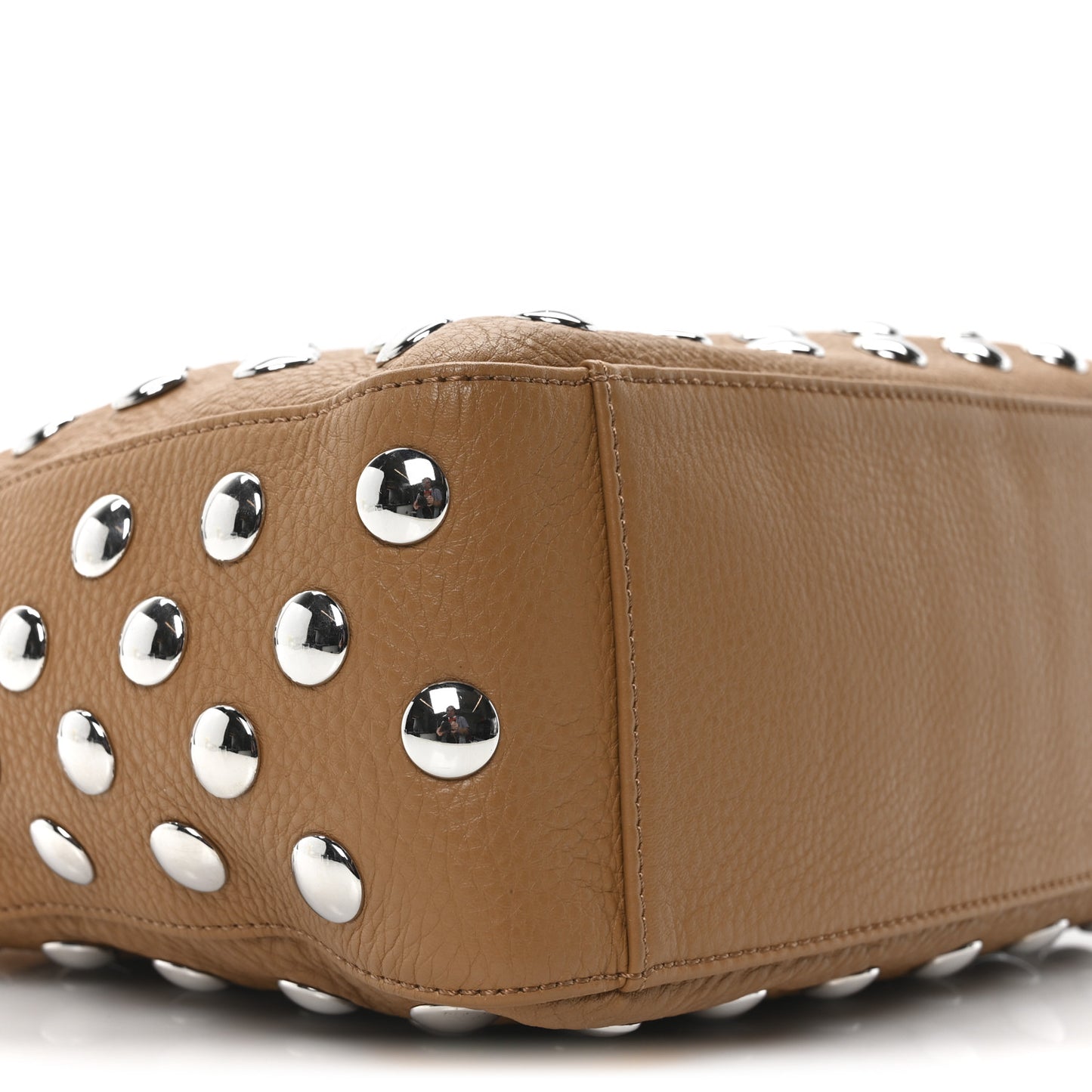 Pebbled Sport Calfskin Studded Elena Nougat