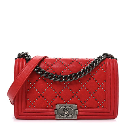 Chanel Crumpled Lambskin Small Studded Boy Flap Red 1 of 11