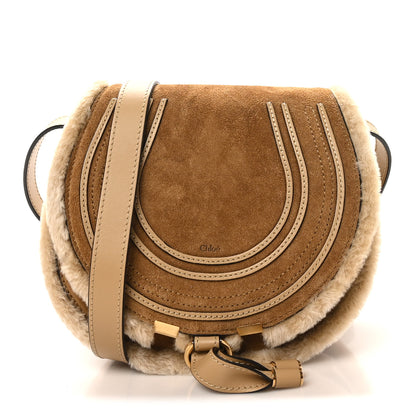 Chloe Suede Calfskin Shearling Small Marcie Saddle Bag Summery Beige 1 of 9