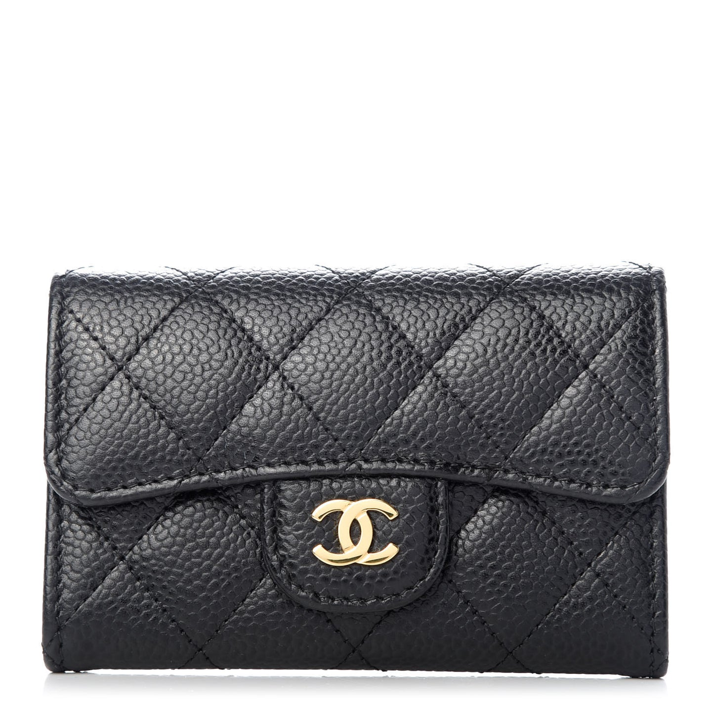 Caviar Quilted Flap Card Holder Black