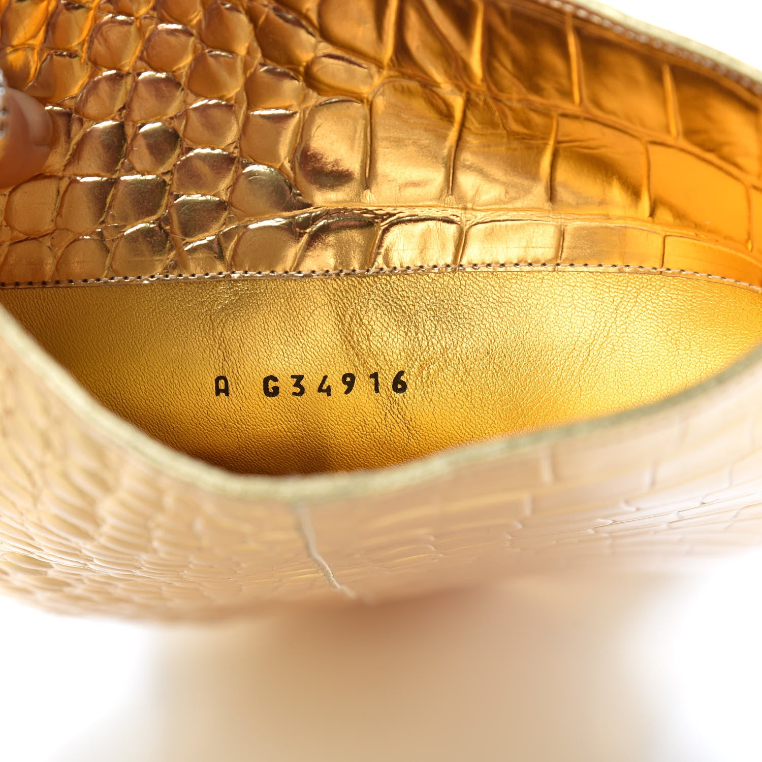 Chanel Calfskin Crocodile Embossed Cap Toe High Boots 37.5 Gold 10 of 11