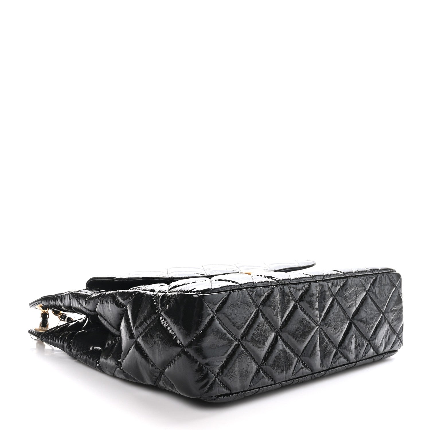 Chanel Shiny Crumpled Calfskin Quilted Large Wavy CC Hobo Black 4 of 10