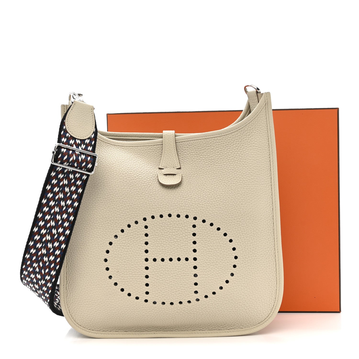 Hermes Taurillon Clemence Zigzag Sangle Evelyne III PM Beton Black White Deep Bleu 11 of 11