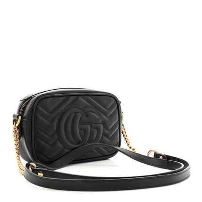 Gucci Calfskin Matelasse Mini GG Marmont Chain Shoulder Bag Black 4 of 23