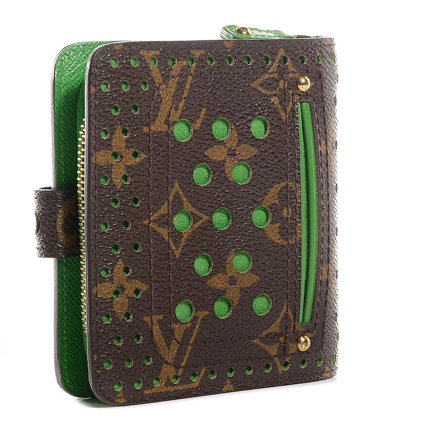 Monogram Perforated Compact Zipped Wallet Green