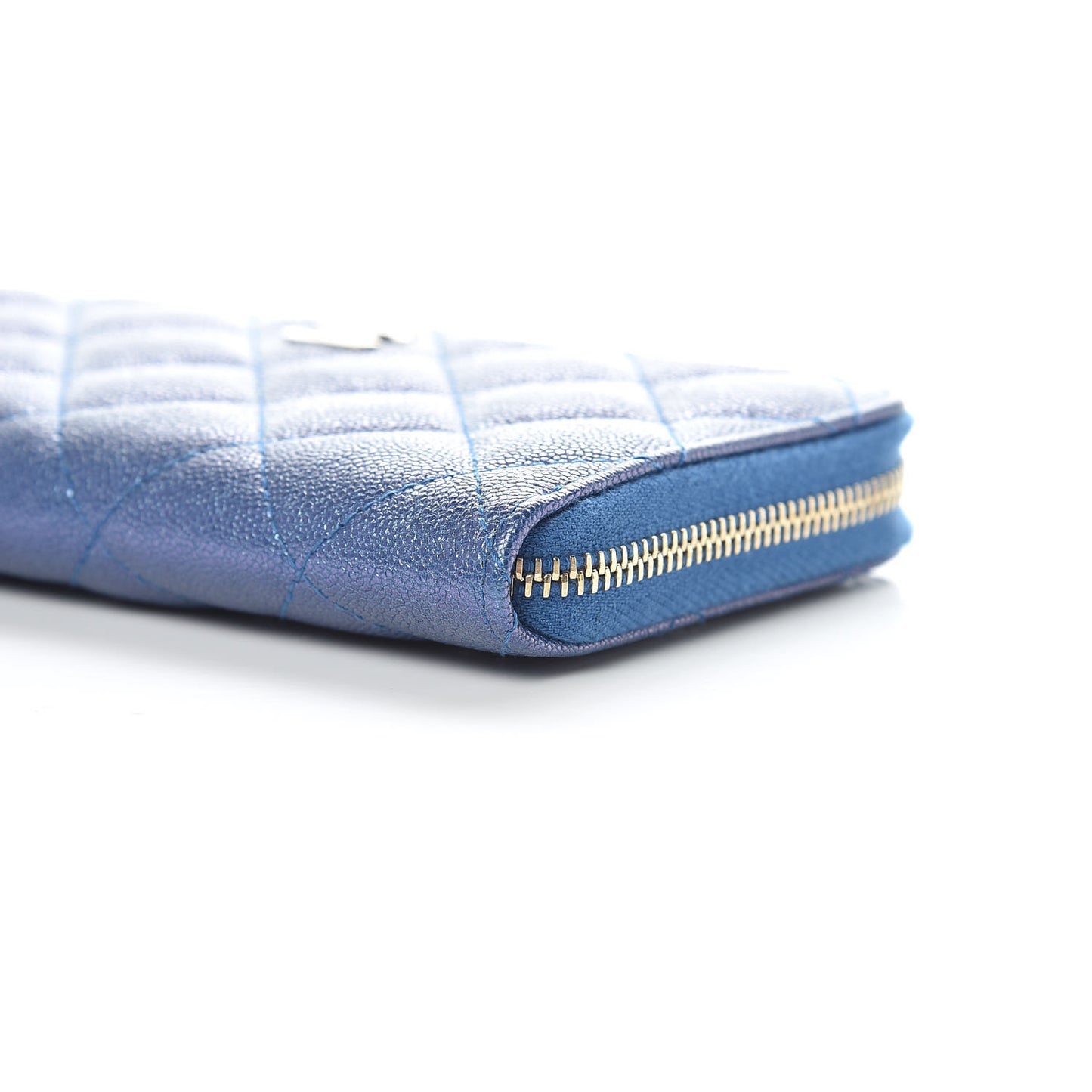 Iridescent Caviar Quilted Medium Zip Around Wallet Dark Blue