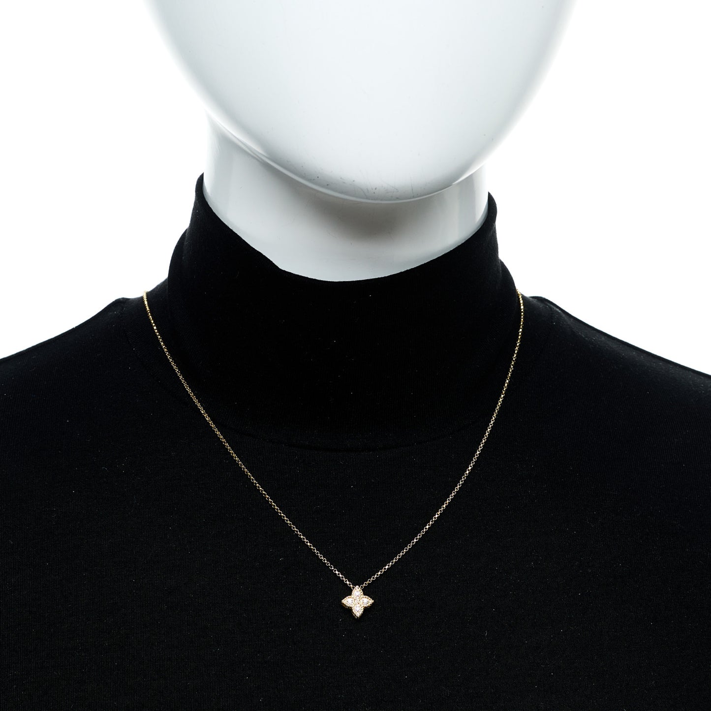 18K Yellow White Gold Diamond Small Princess Flower Pendant Necklace