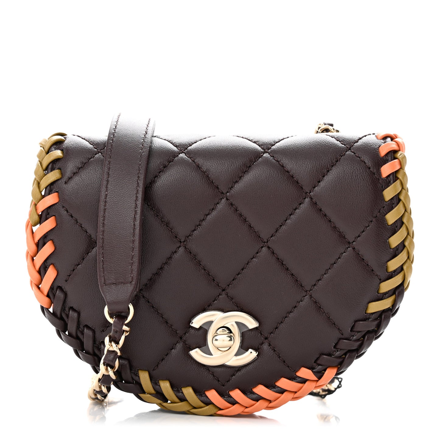 Lambskin Quilted Braided Mini Messenger Flap Dark Purple Khaki Orange