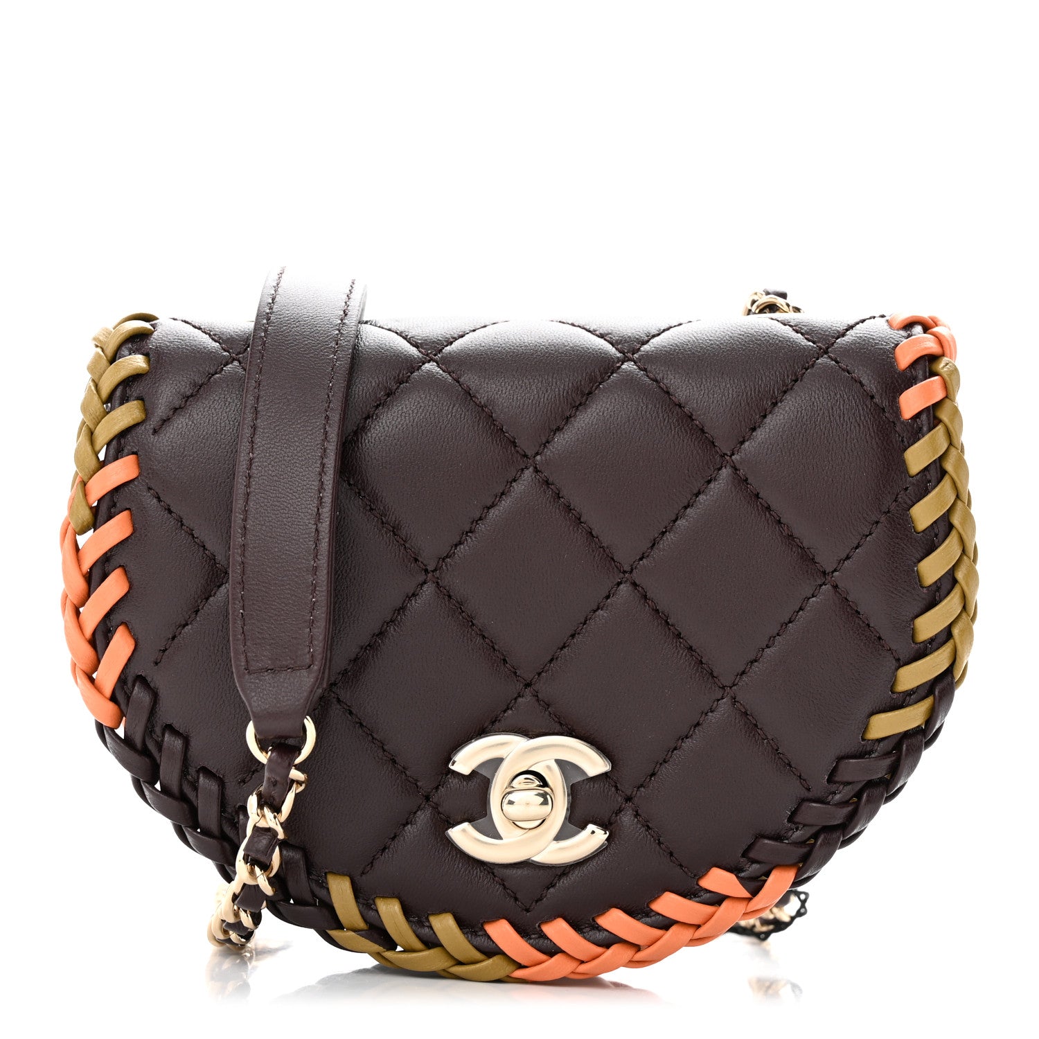 Chanel Lambskin Quilted Braided Mini Messenger Flap Dark Purple Khaki Orange 1 of 10