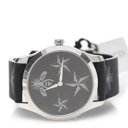 Gucci Stainless Steel Calfskin 38mm G-Timeless Bee Star Hologram Quartz Watch Black 3 of 6
