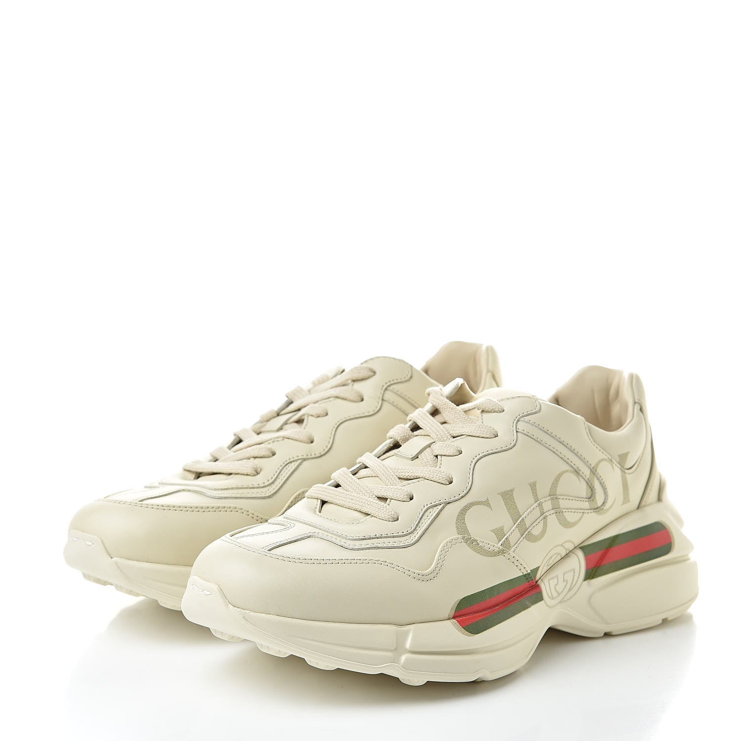 Gucci Calfskin Logo Mens Rhyton Sneakers 8 Ivory 3 of 8