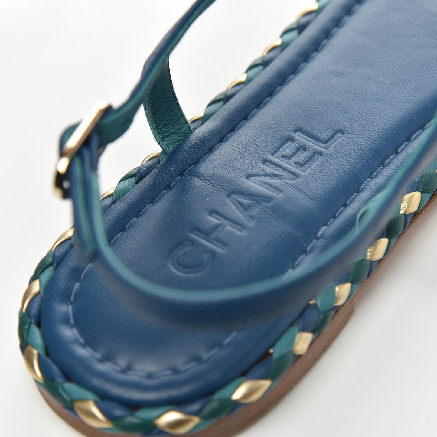 Lambskin Braided CC Logo Thong Sandals 39 Blue Gold