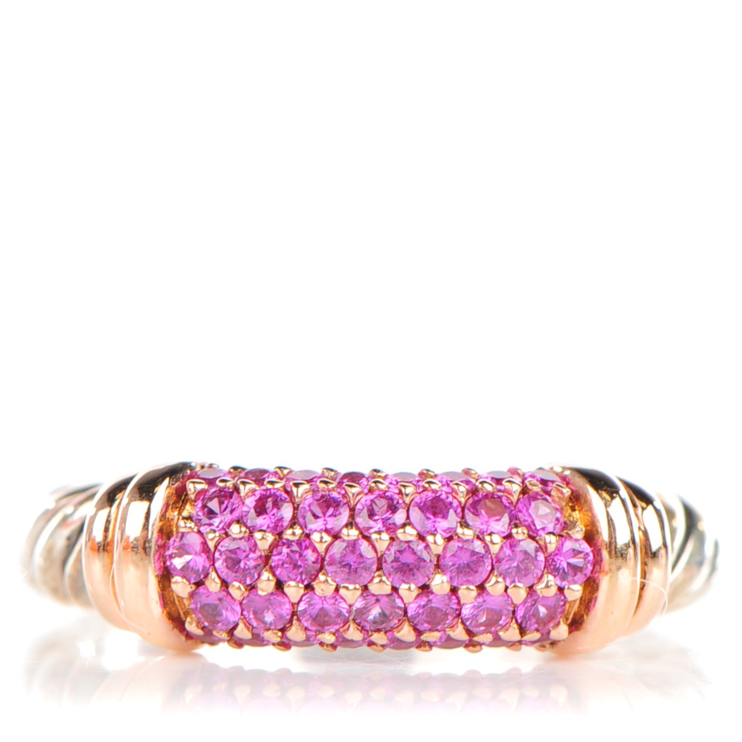 David Yurman Sterling Silver 18K Rose Gold Pink Sapphire Cable Candy Metro Ring 7.25 1 of 5