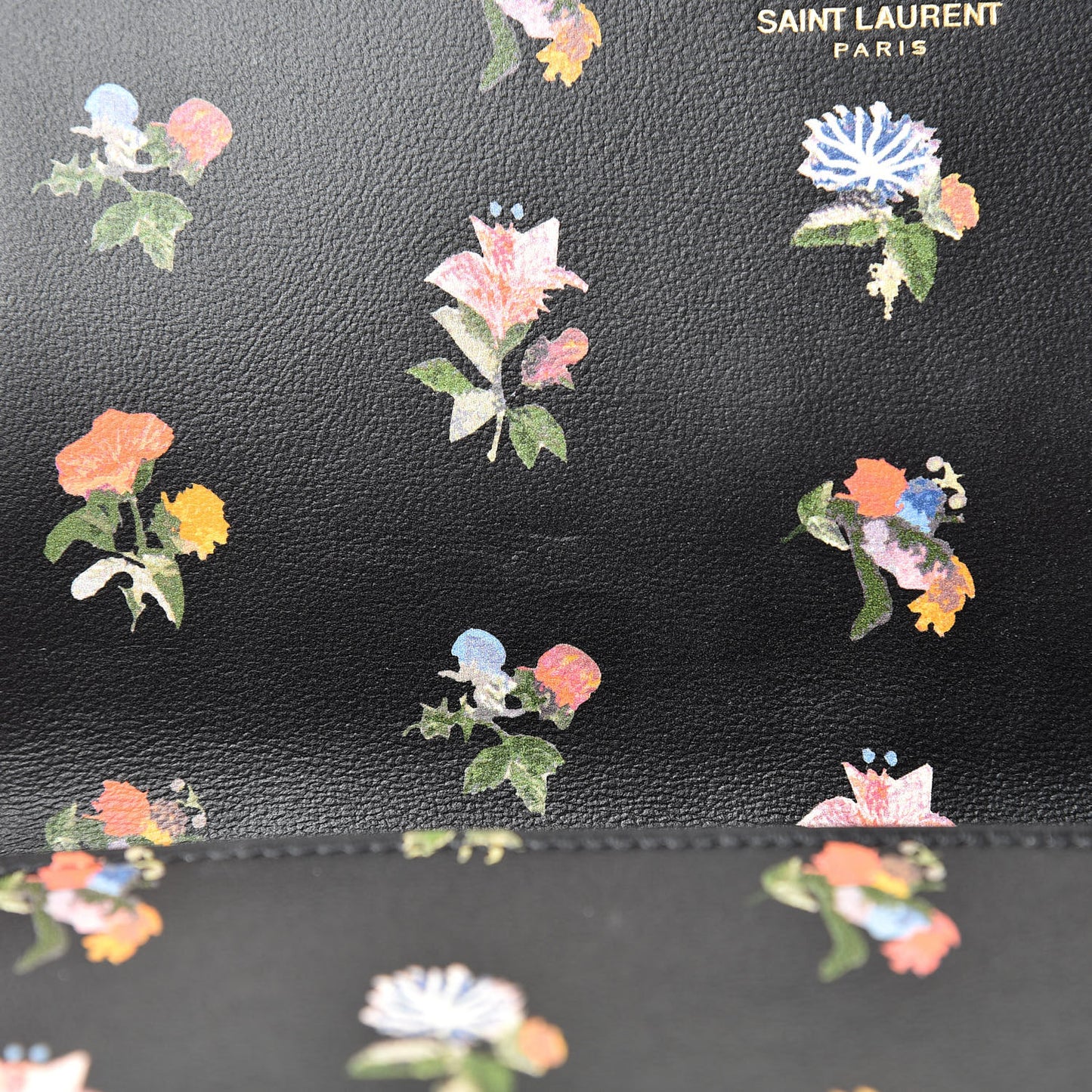 Calfskin Prairie Flower Printed Small Monogram Clutch Black Multicolor