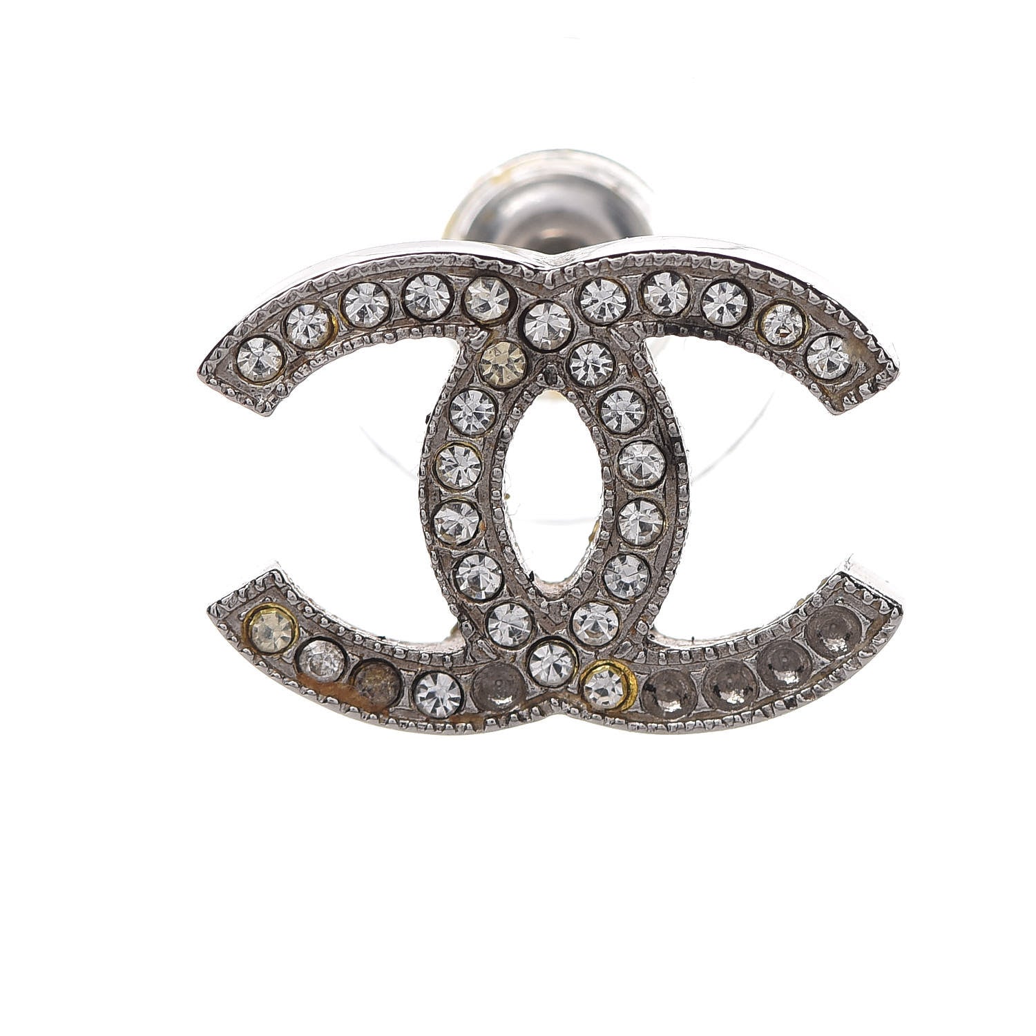Chanel Crystal Timeless CC Earrings Silver 5 of 8