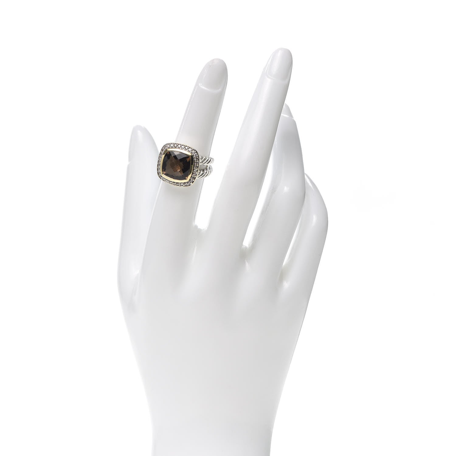David Yurman Sterling Silver 18K Yellow Gold Diamond Smoky Quartz 11mm Albion Ring 51 5.75 2 of 4