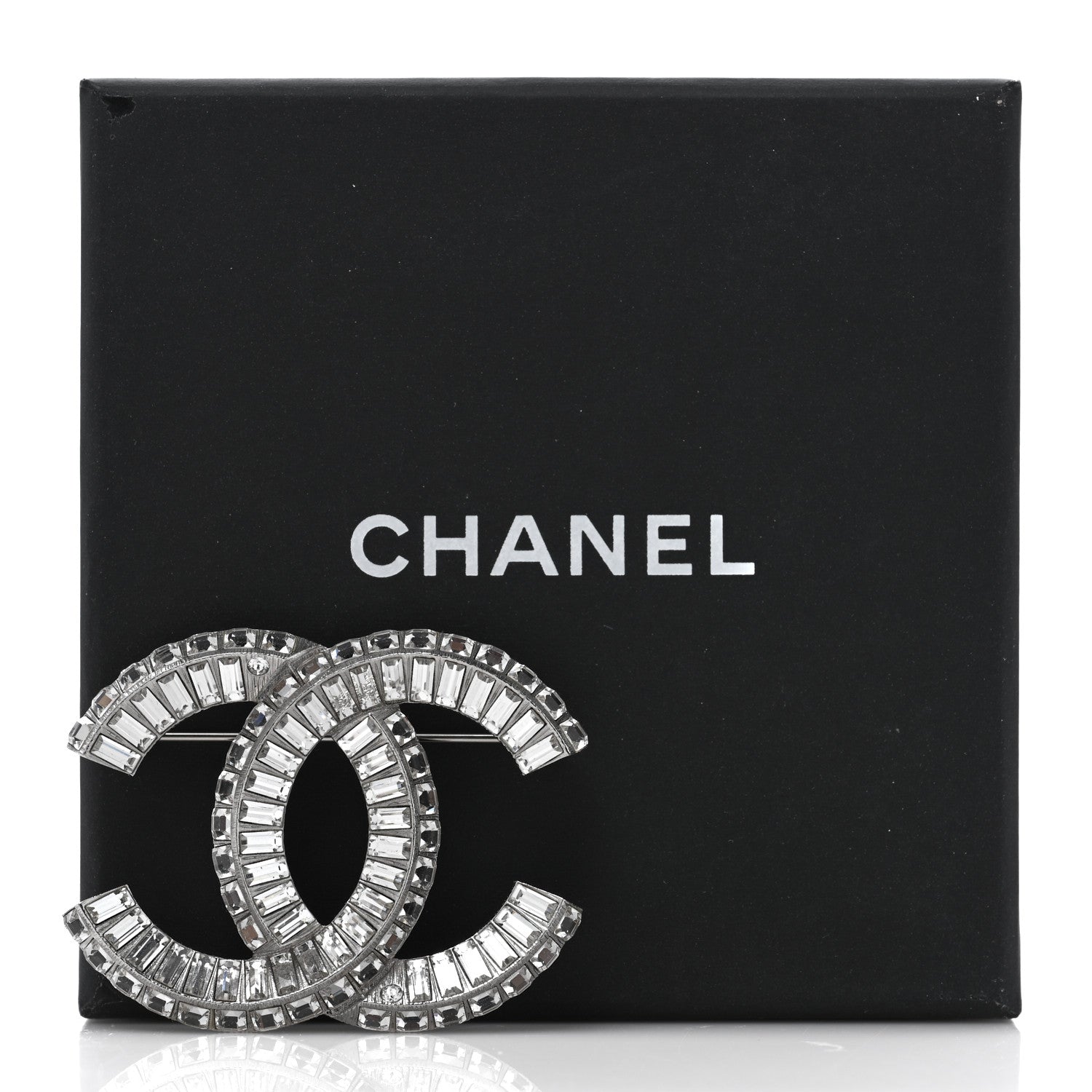 Chanel Baguette Crystal CC Brooch Silver 4 of 4
