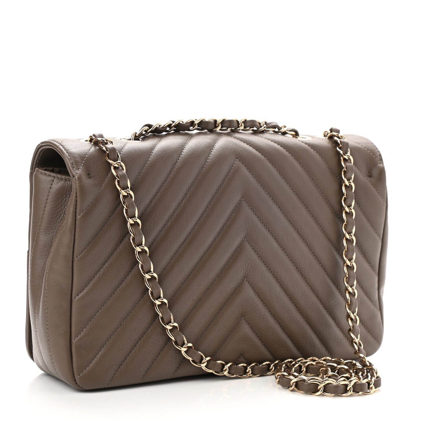 Calfskin Chevron Quilted Medium Statement Flap Khaki