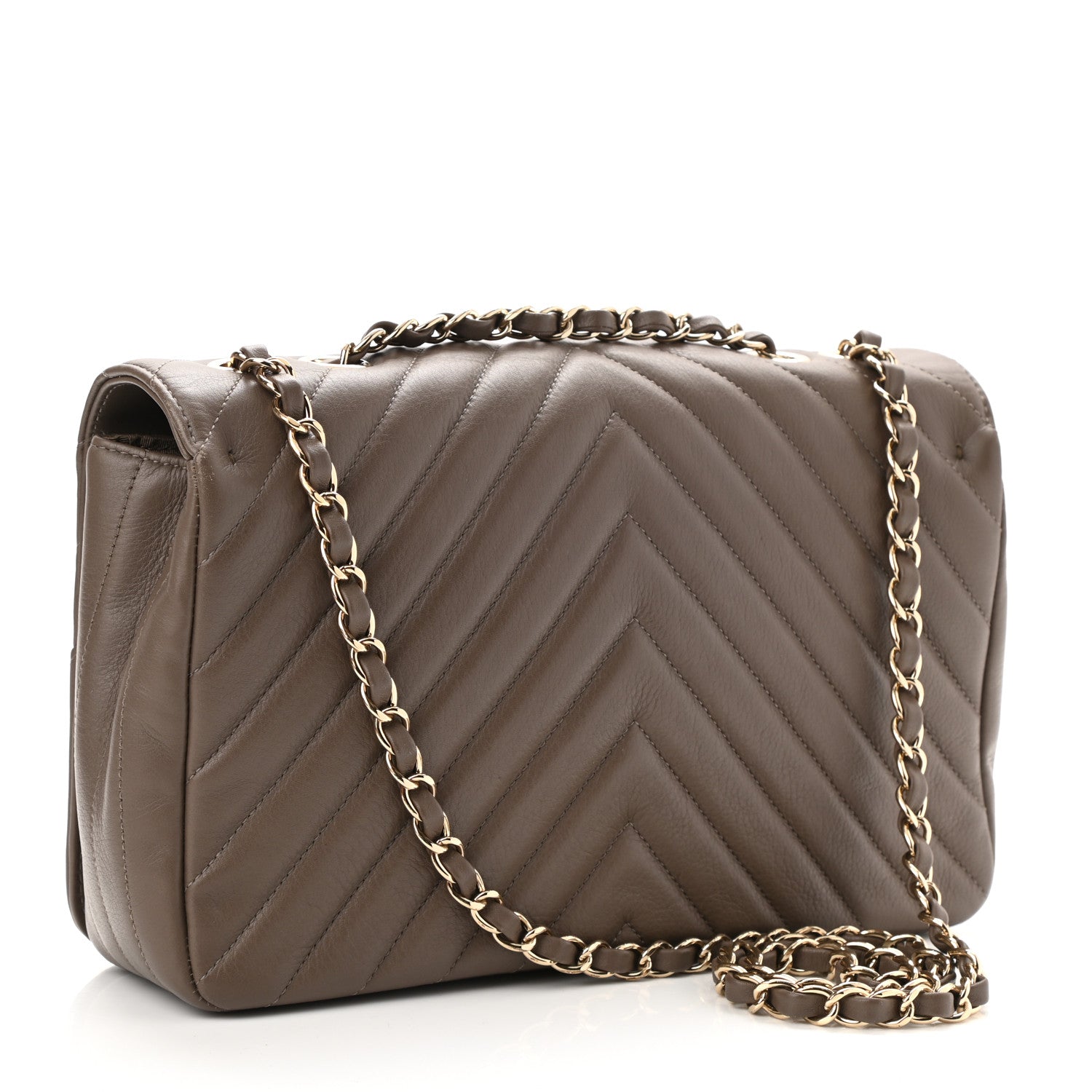 Chanel Calfskin Chevron Quilted Medium Statement Flap Khaki 3 of 10