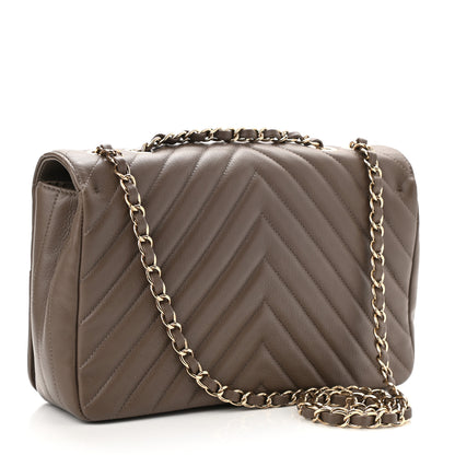 Chanel Calfskin Chevron Quilted Medium Statement Flap Khaki 3 of 10