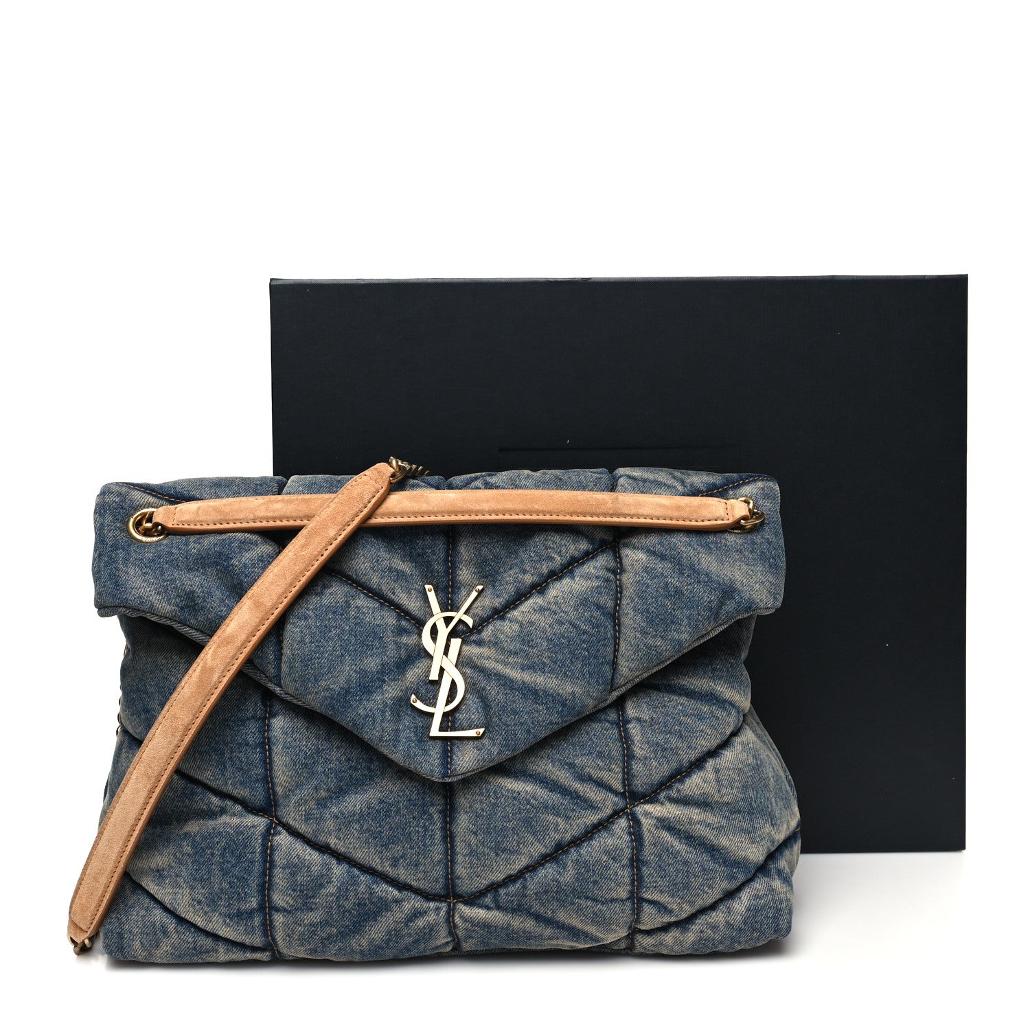 Saint Laurent Denim Quilted Medium Loulou Puffer Monogram Chain Satchel Blue Cinnamon 11 of 11