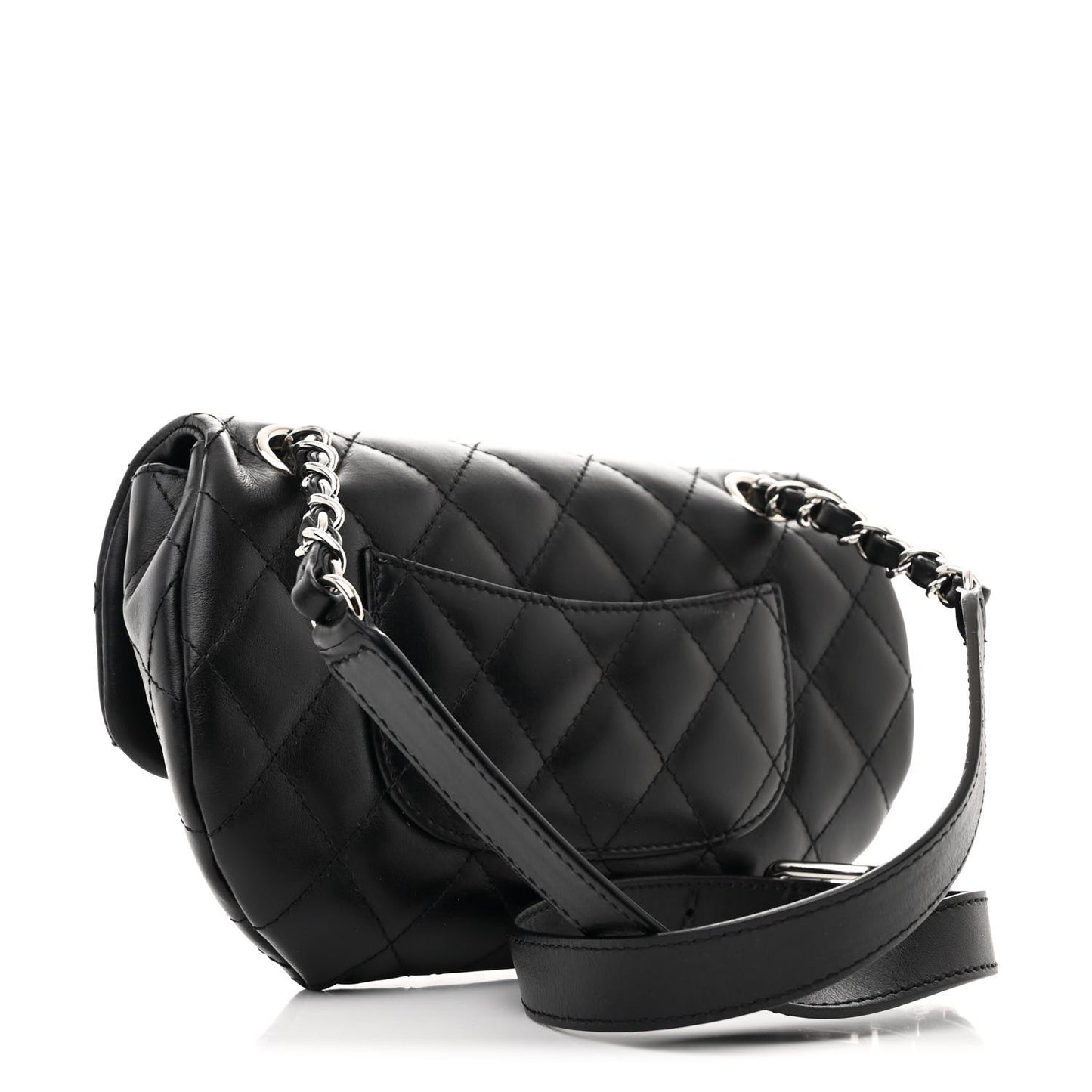 Calfskin Quilted CC Uniform Flap Belt Bag Black